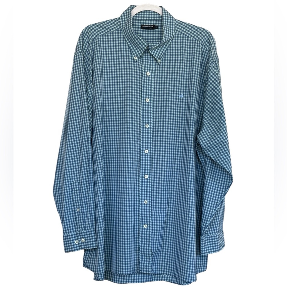 Southern Marsh Checkered Print Performance Gingham Button Down Shirt Size 2X
